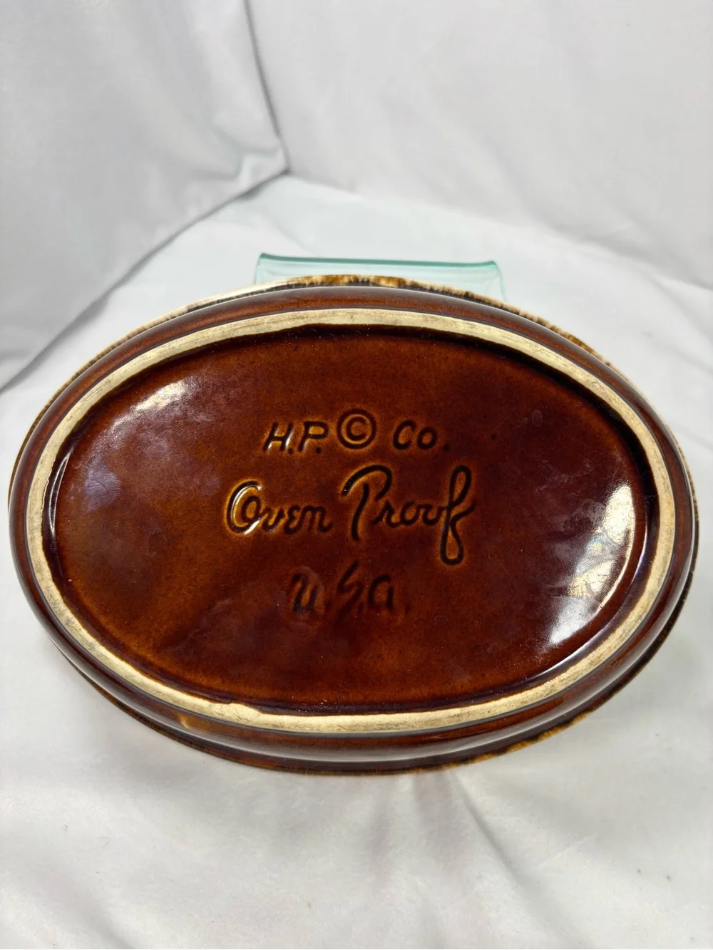 Vintage H.P. Co Oven Proof Covered Casserole Dish USA Brown Drip Glaze Stoneware